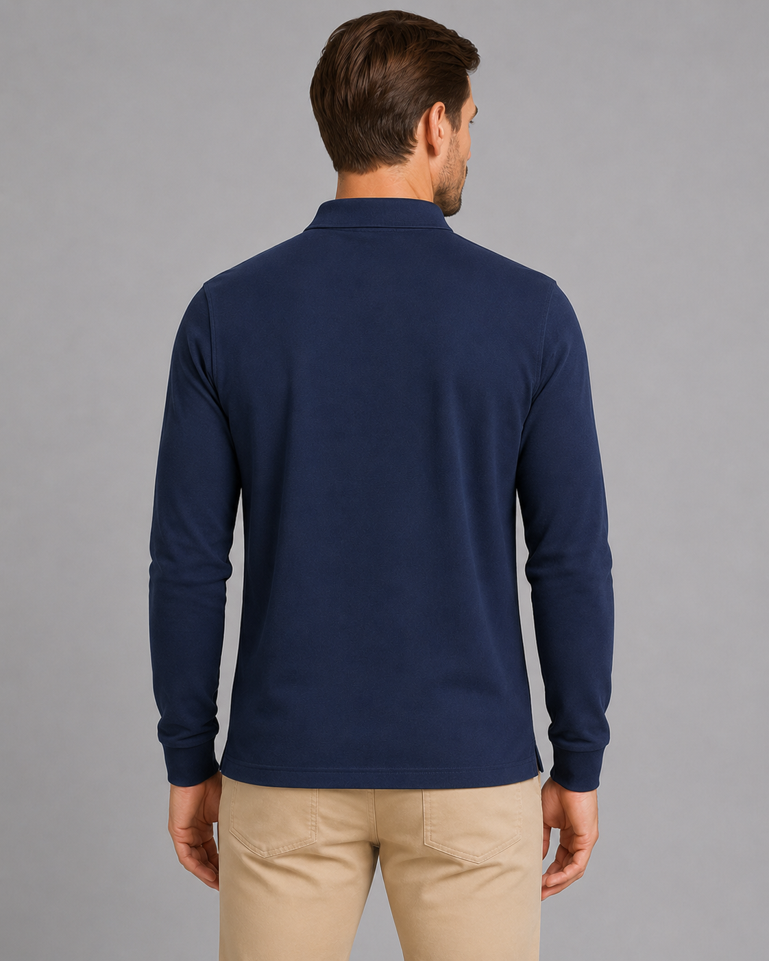 Men's Long Sleeve Polo Shirt with Ribbed Cuffs