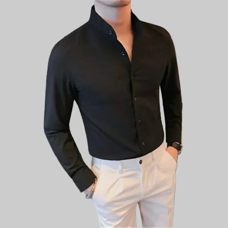 Men's Grandad Collar Long Sleeve Shirt