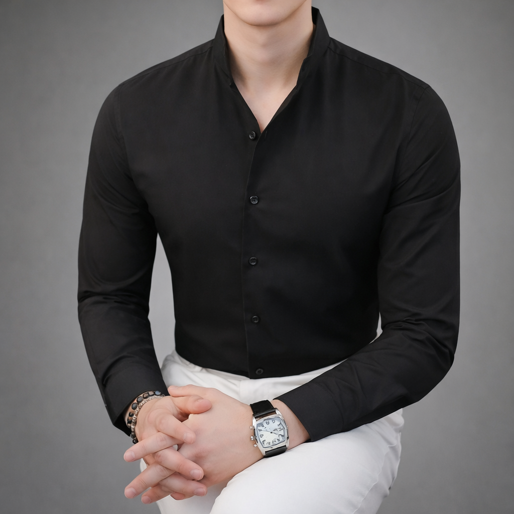 Men's Grandad Collar Long Sleeve Shirt