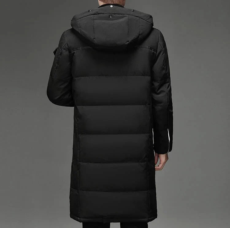 Men's Longline Hooded Puffer Coat with Zip Pockets