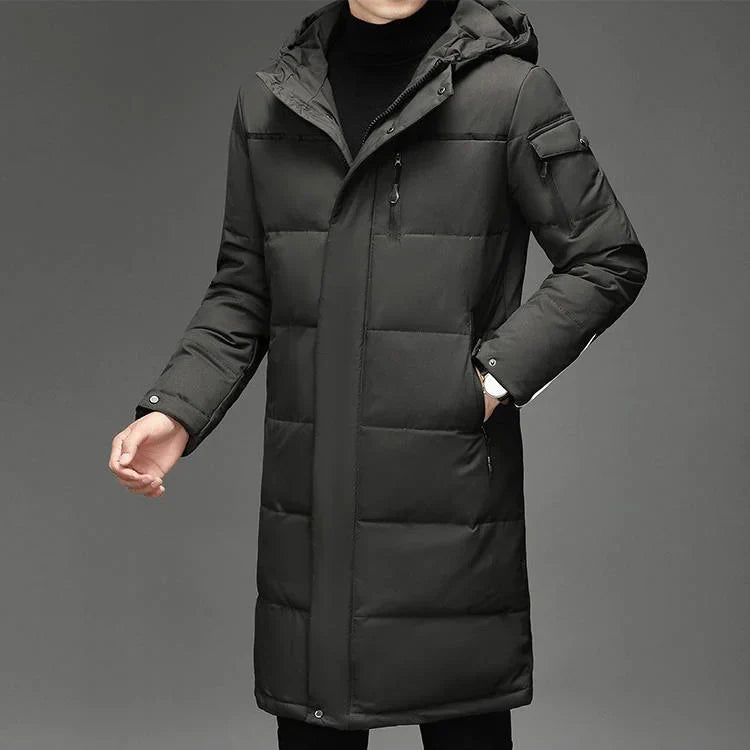 Men's Longline Hooded Puffer Coat with Zip Pockets