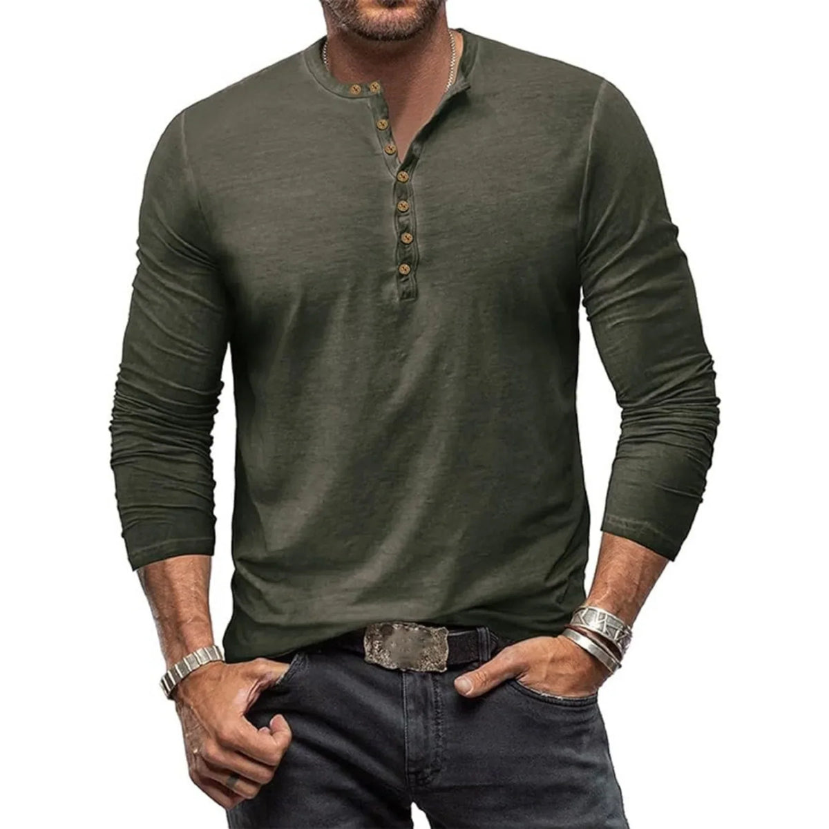 Men's Slim Fit Long Sleeve Henley Top