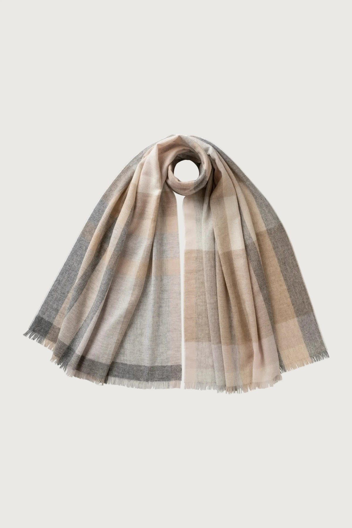 Men's Madras Check Scarf in Grey and Beige