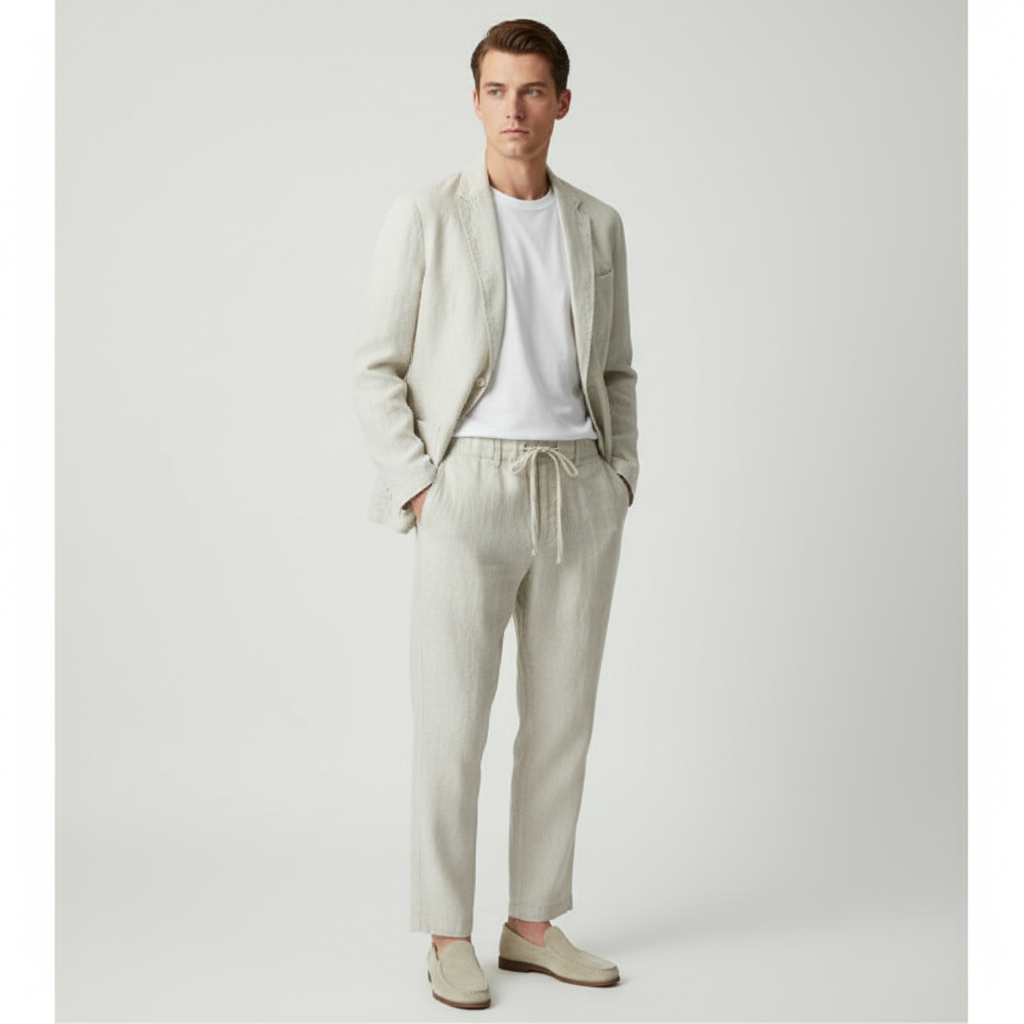 Men's Blazer and Drawstring Trousers Suit Set