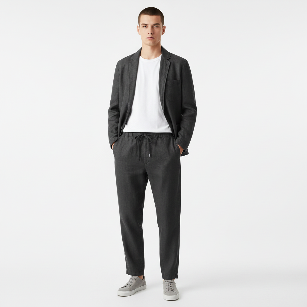 Men's Blazer and Drawstring Trousers Suit Set