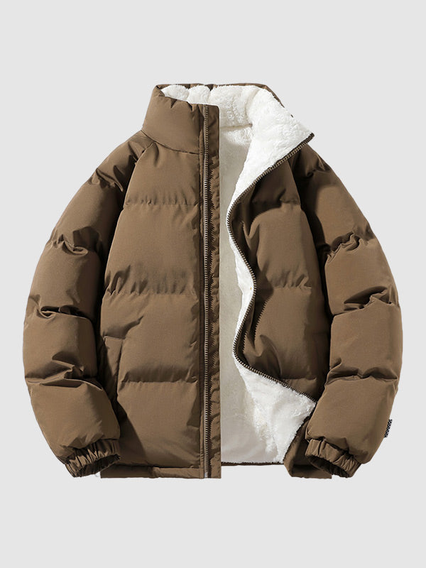 Men's Lined Winter Puffer Jacket with High Collar