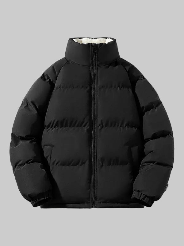 Men's Lined Winter Puffer Jacket with High Collar