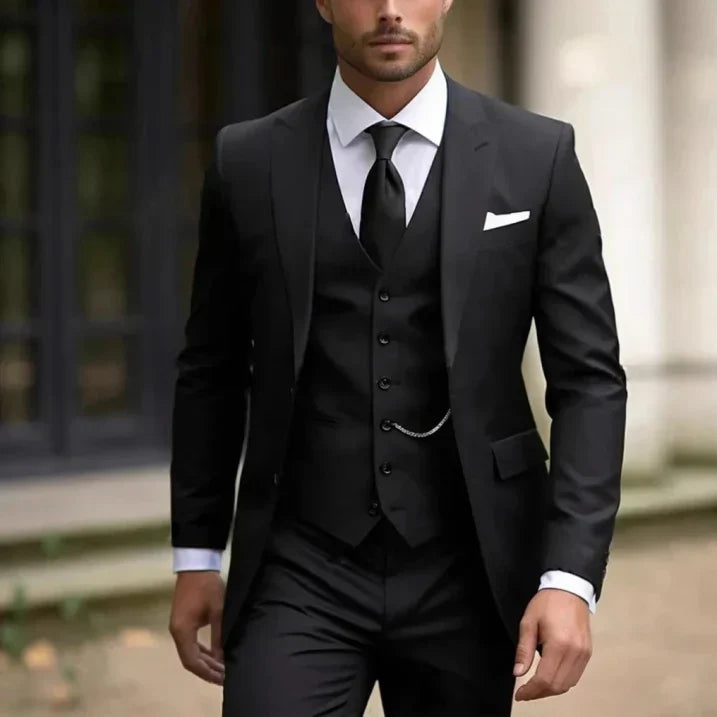 Men's Peak Lapel Slim Fit Three-Piece Suit