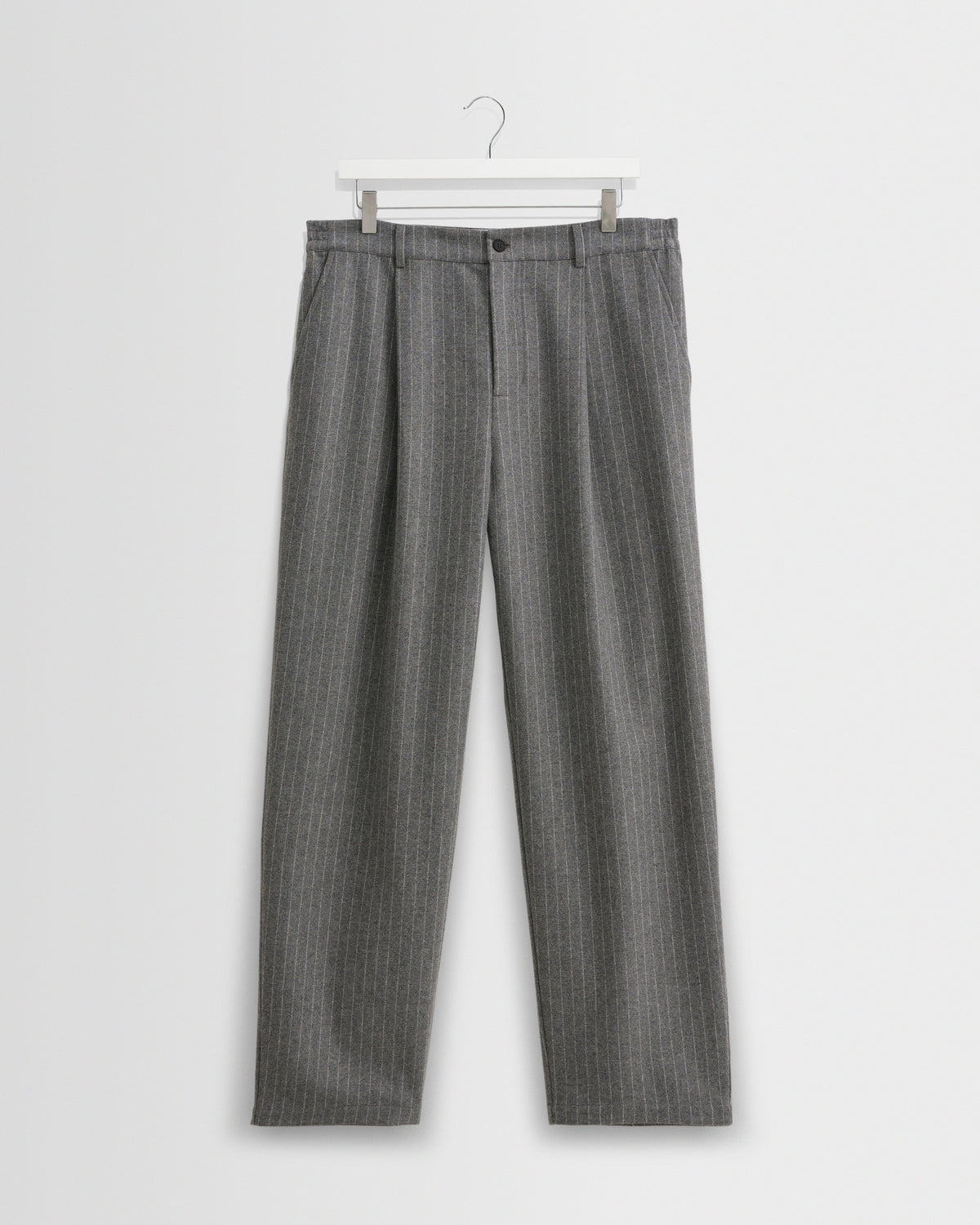 Men's Pleated Pinstripe Wool-Look Wide-Leg Trousers in Grey