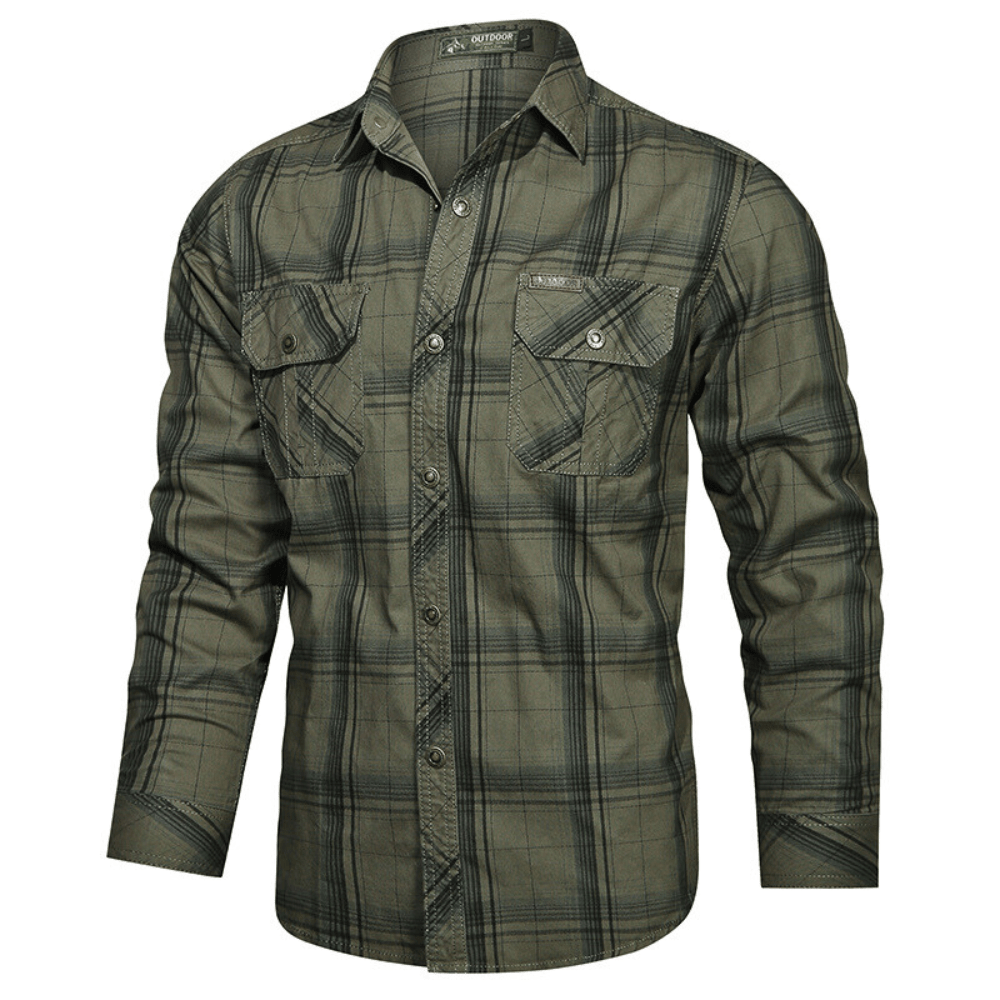 Men's Plaid Flannel Shirt with Flap Pockets