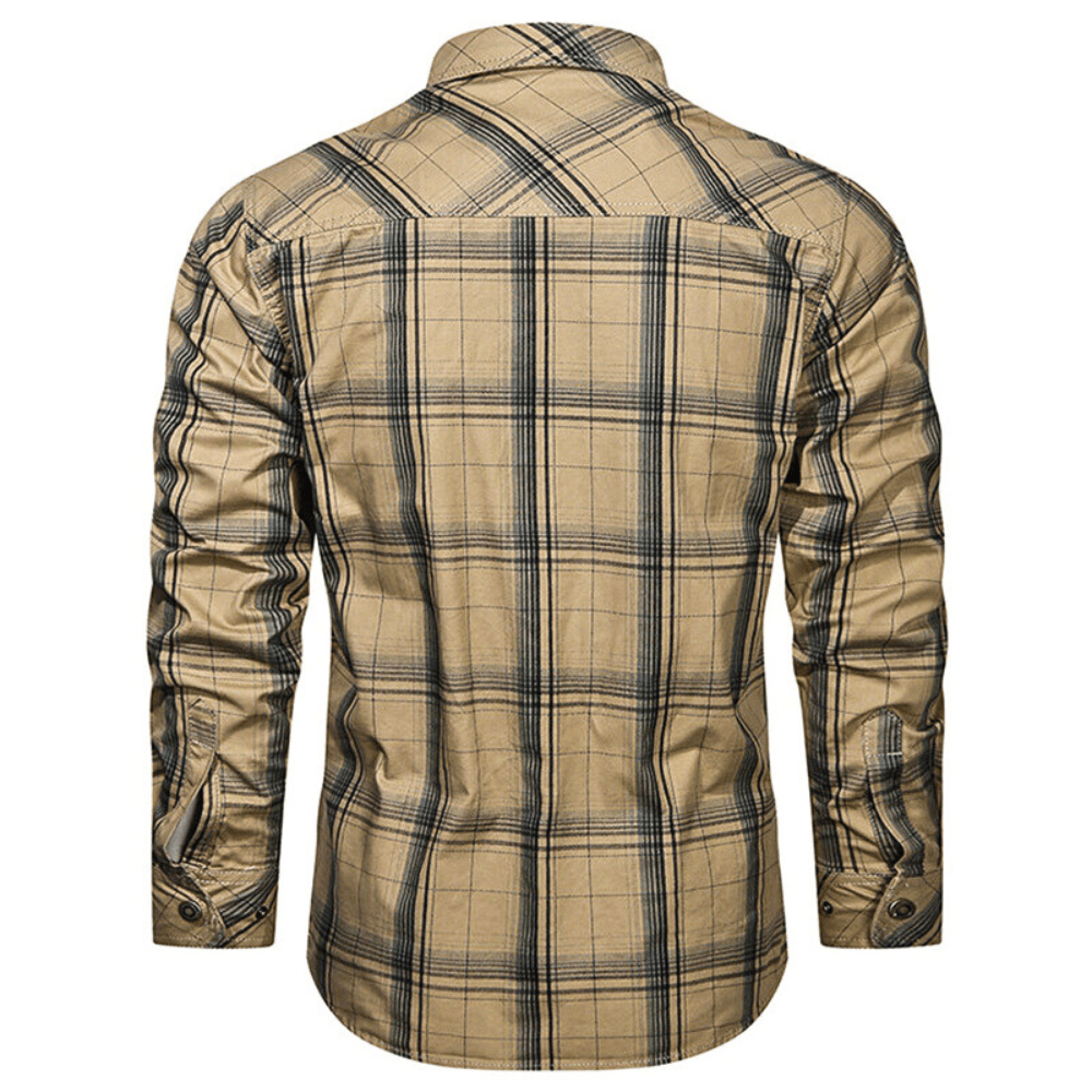 Men's Plaid Flannel Shirt with Flap Pockets