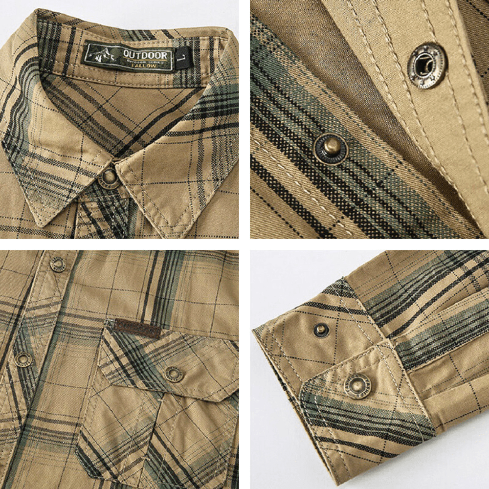 Men's Plaid Flannel Shirt with Flap Pockets