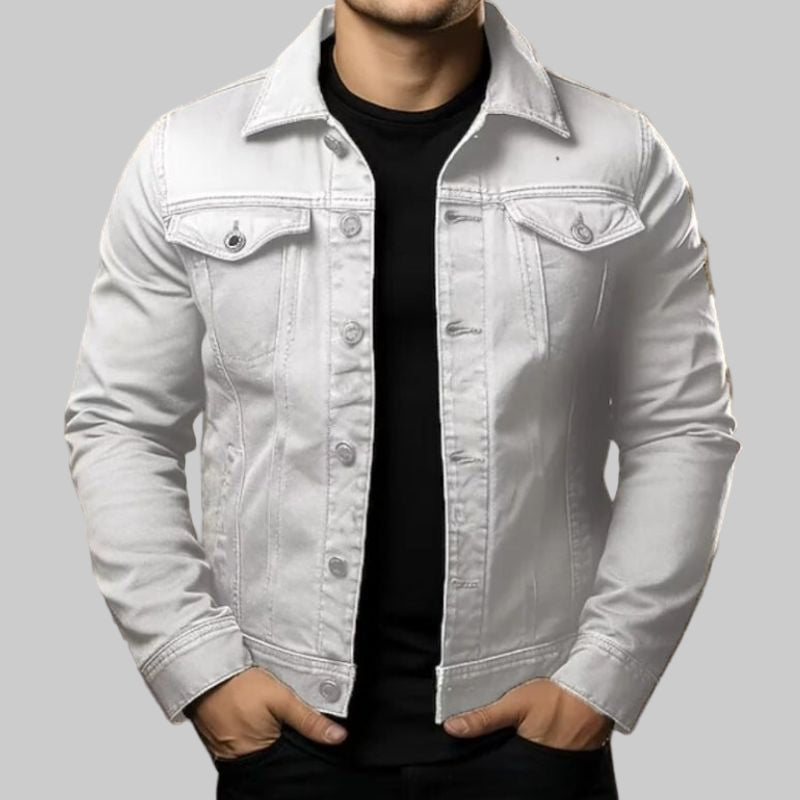Men's Pointed Collar Button-Up Denim Trucker Jacket