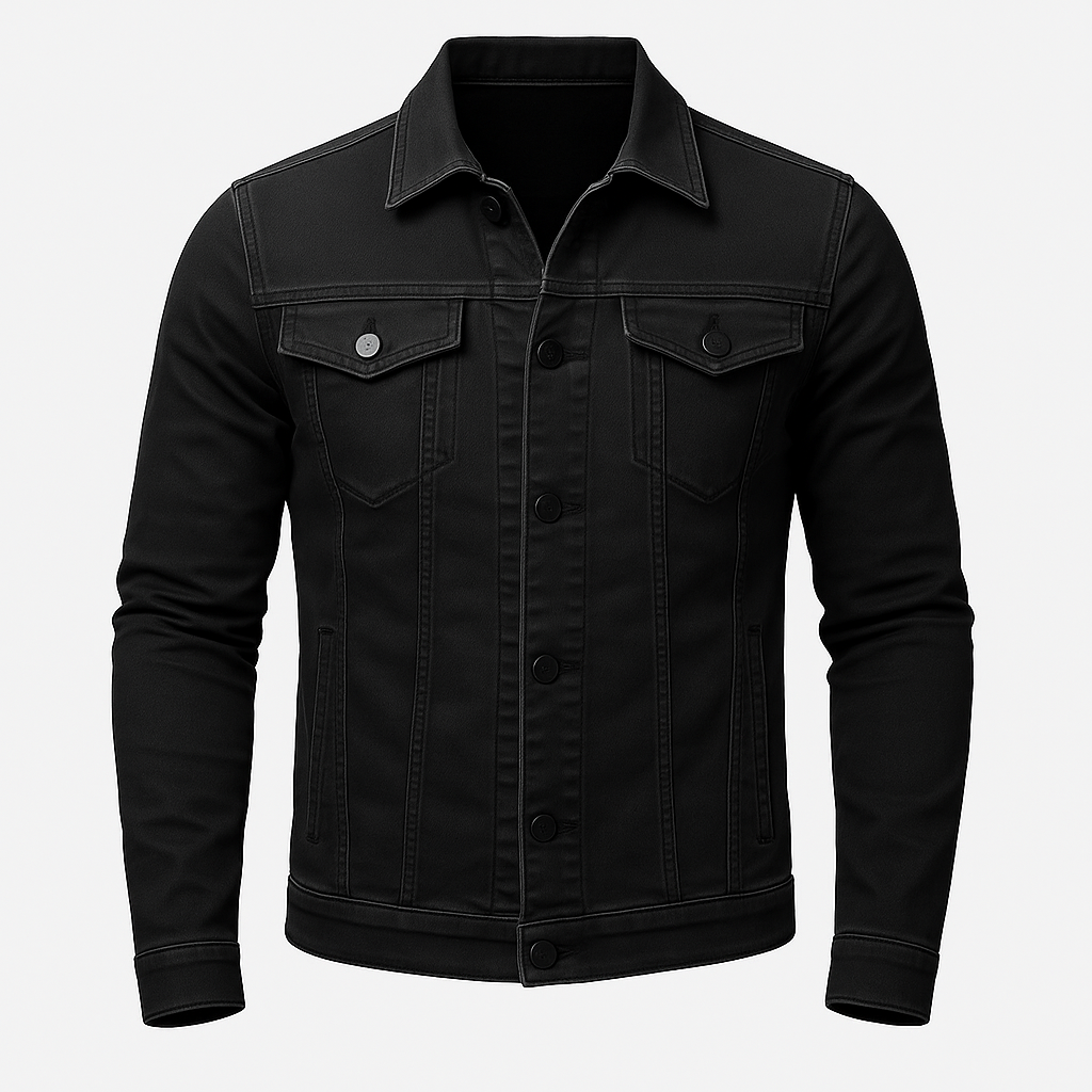 Men's Pointed Collar Button-Up Denim Trucker Jacket