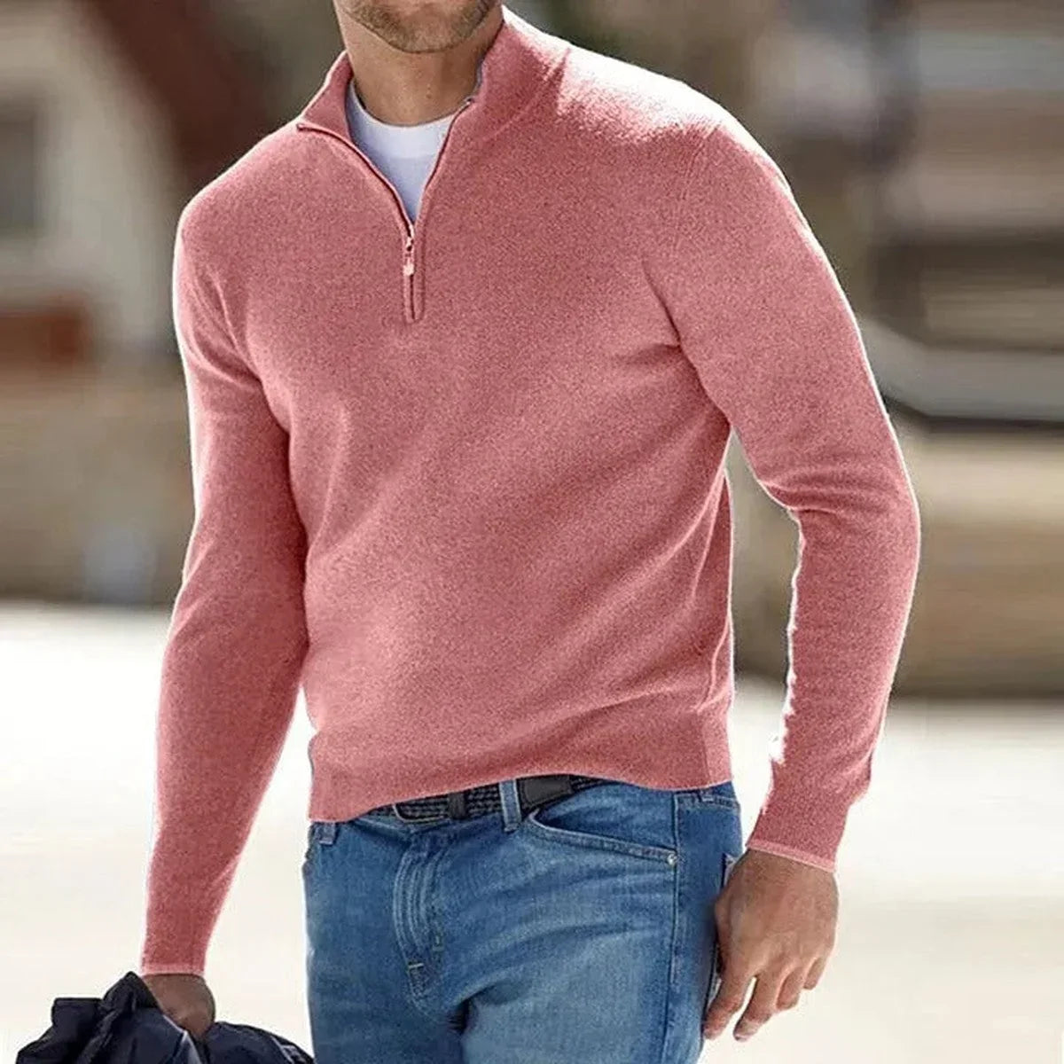 Men's Fine Knit Quarter-Zip Mock Neck Jumper