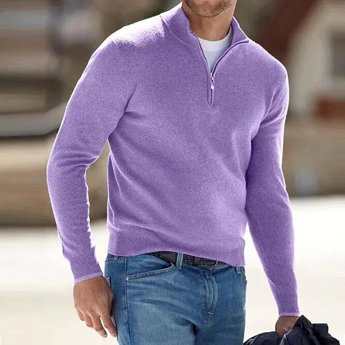 Men's Fine Knit Quarter-Zip Mock Neck Jumper