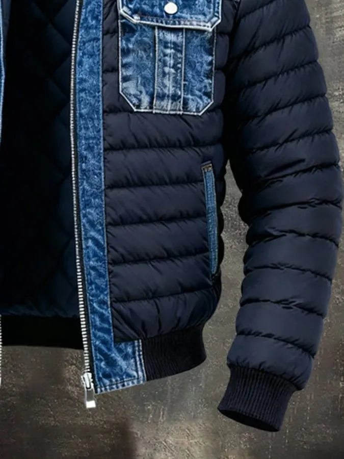 Men's Quilted High Collar Puffer Jacket with Chest Pockets