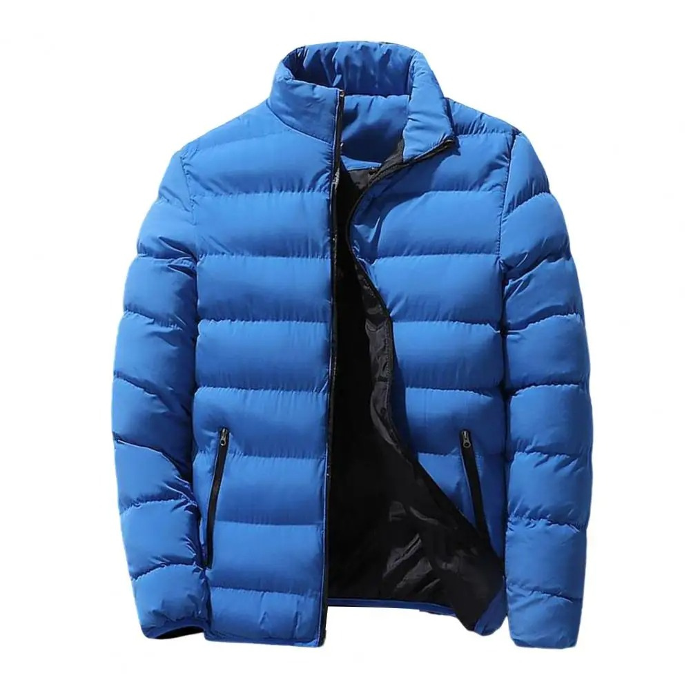 Men's Quilted Stand Collar Puffer Jacket with Zip Pockets