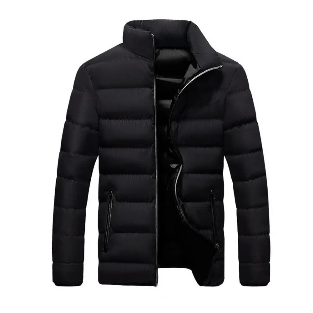 Men's Quilted Stand Collar Puffer Jacket with Zip Pockets