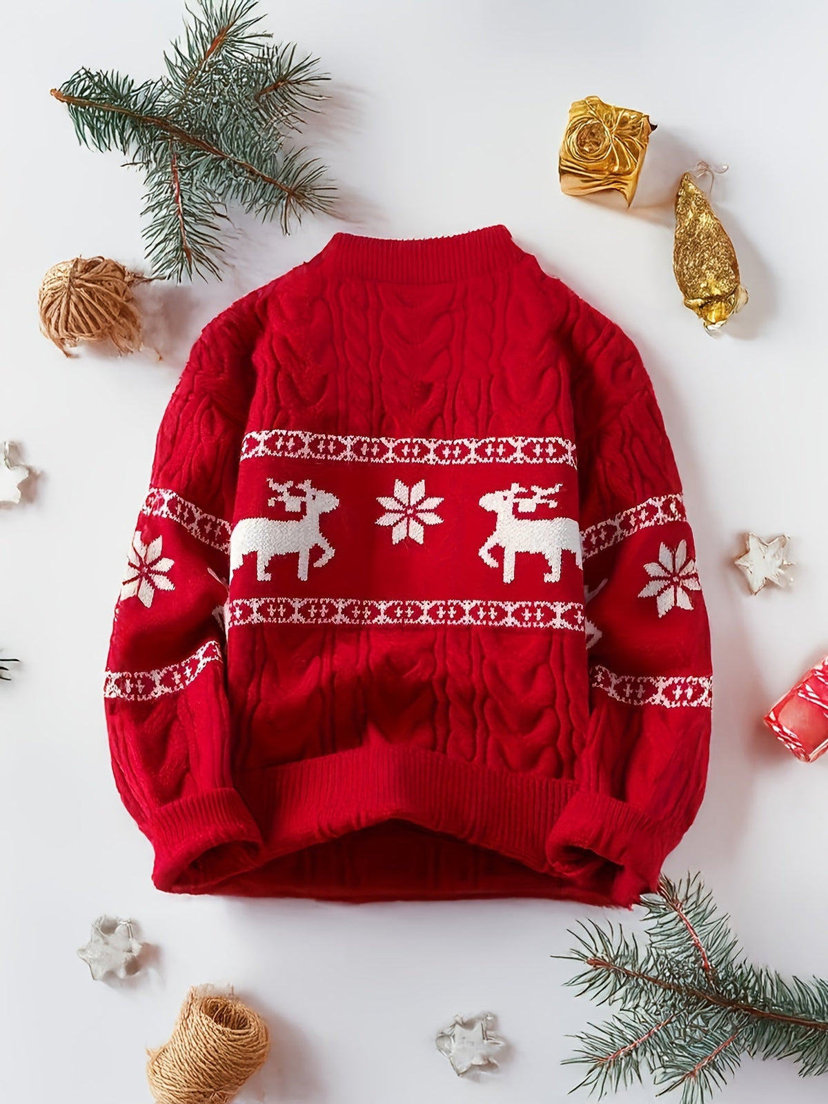 Men's Christmas Jumper Reindeer Snowflake Cable Knit