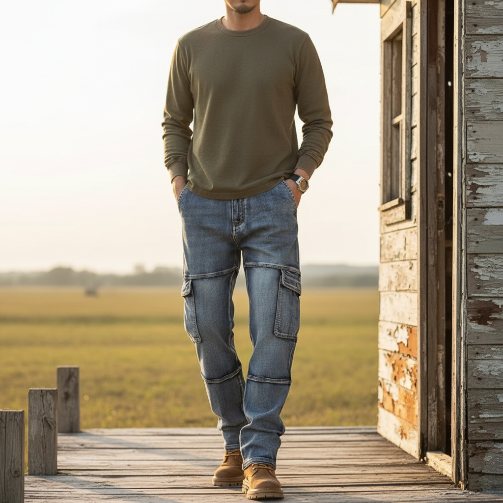Men's Cargo Jeans with Reinforced Seams
