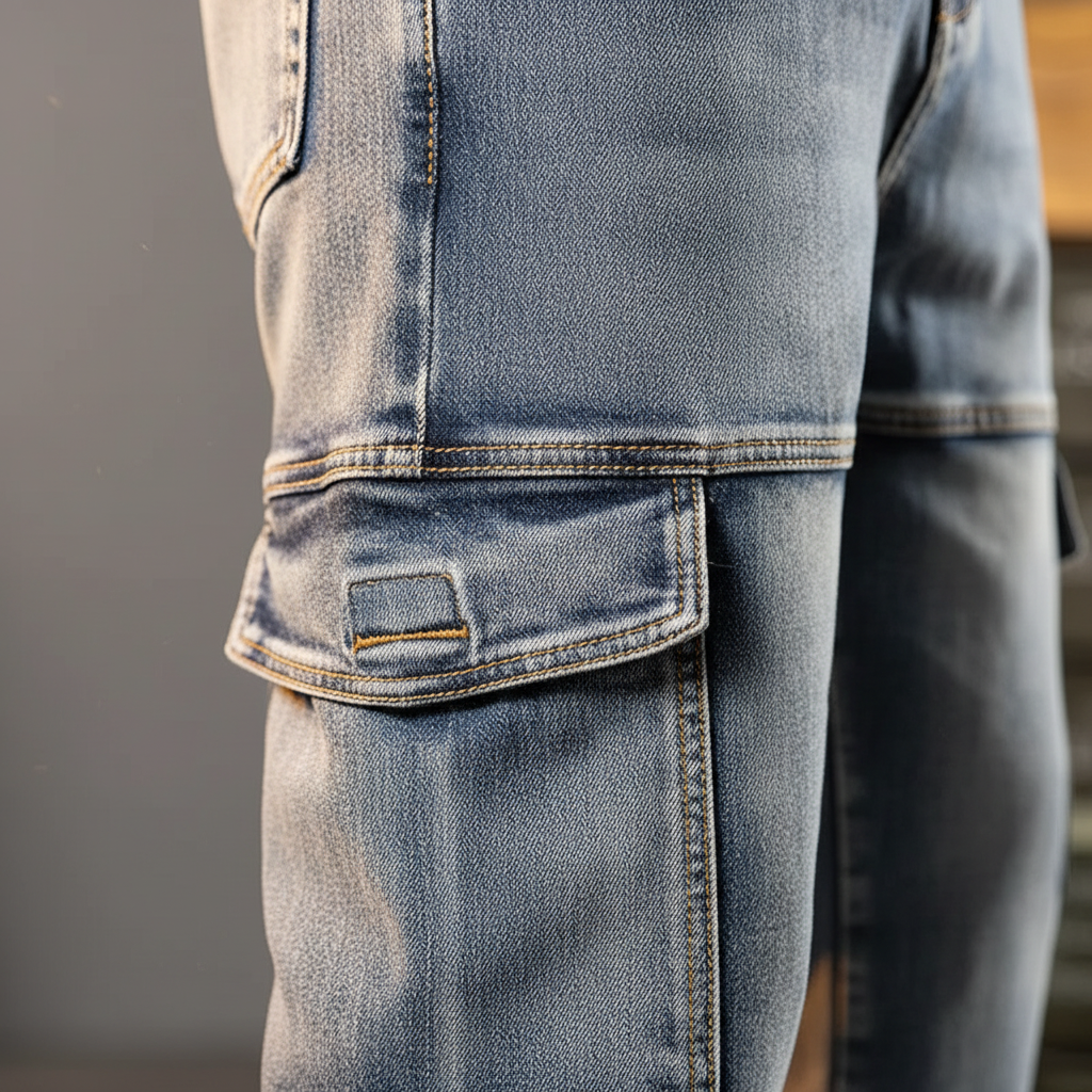 Men's Cargo Jeans with Reinforced Seams