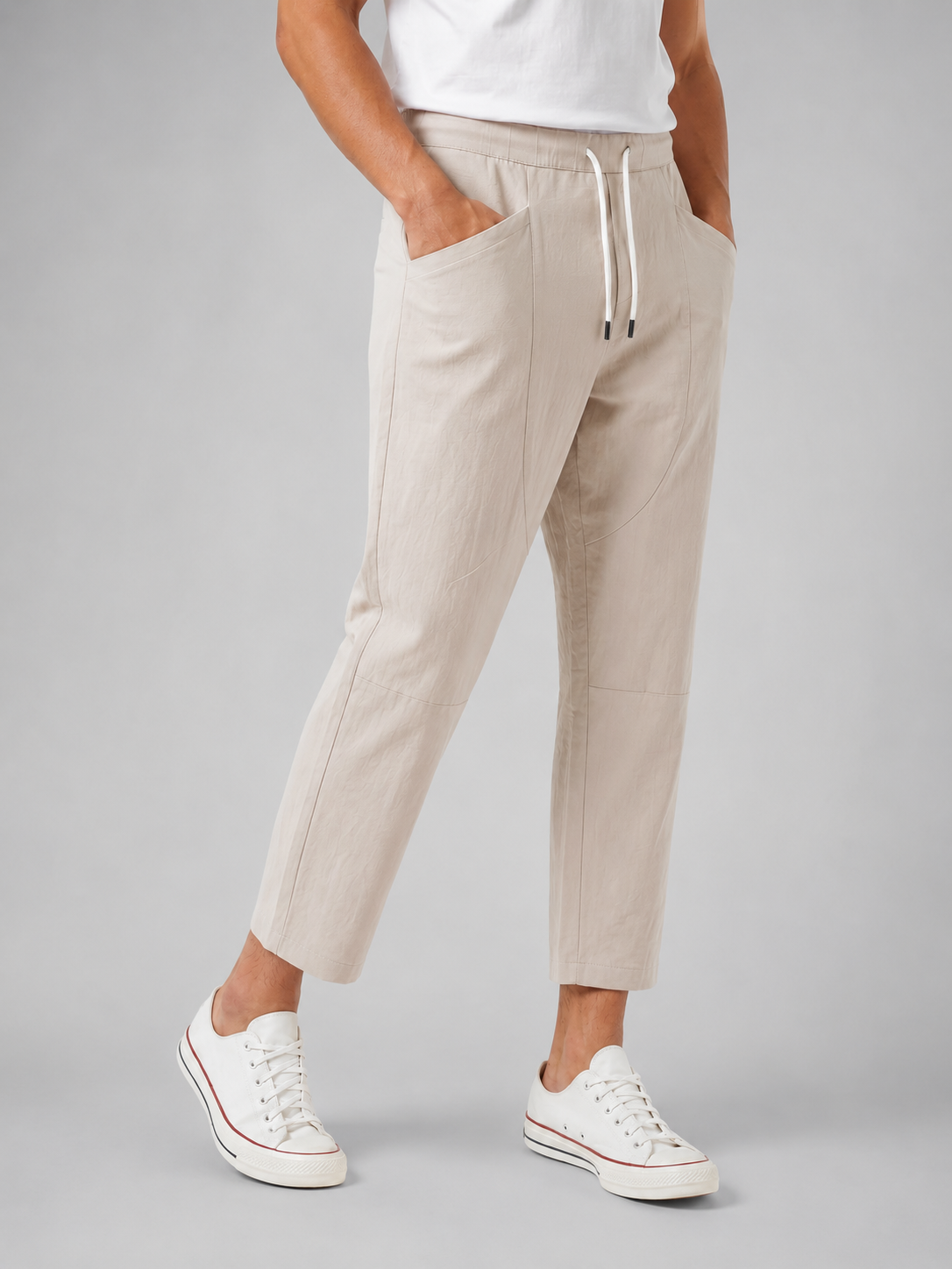 Men's Relaxed Fit Cropped Trousers with Elasticated Waist