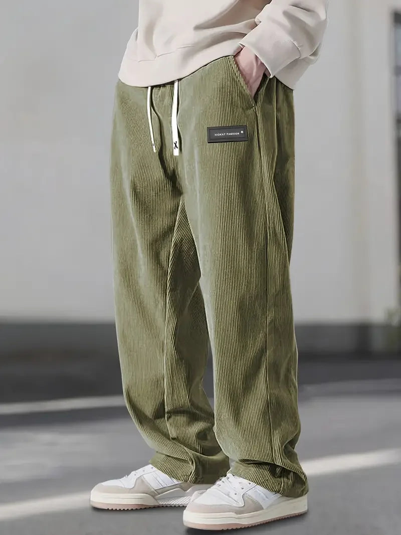 Men's Relaxed Fit Wide-Leg Drawstring Corduroy Trousers