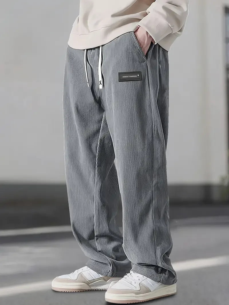 Men's Relaxed Fit Wide-Leg Drawstring Corduroy Trousers