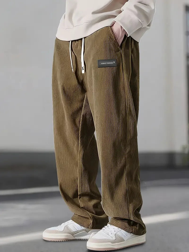 Men's Relaxed Fit Wide-Leg Drawstring Corduroy Trousers