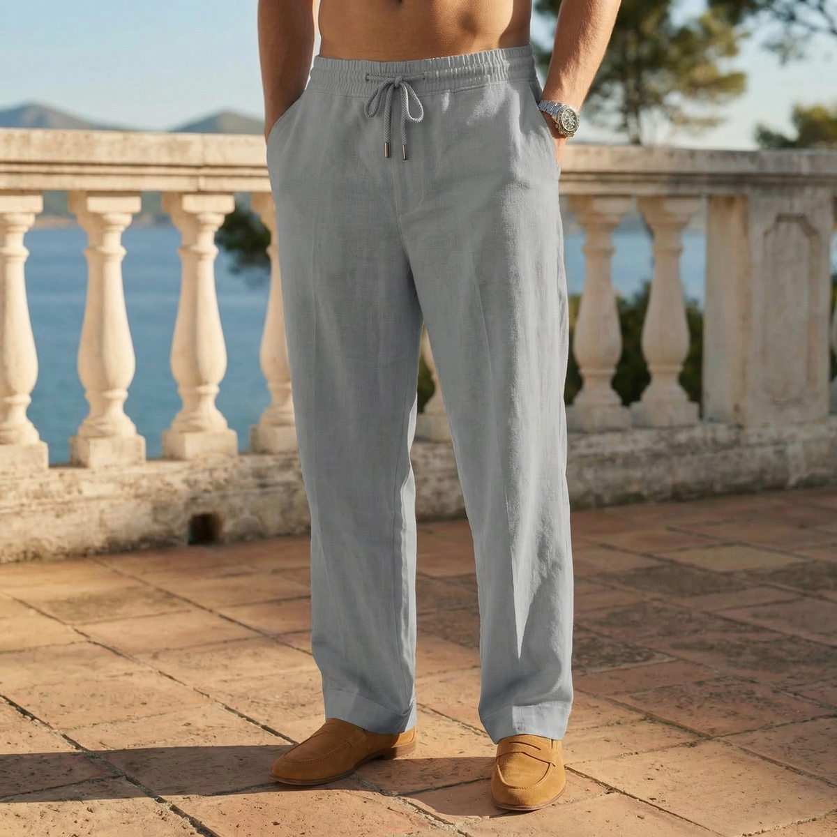 Men's Lightweight Drawstring Holiday Trousers