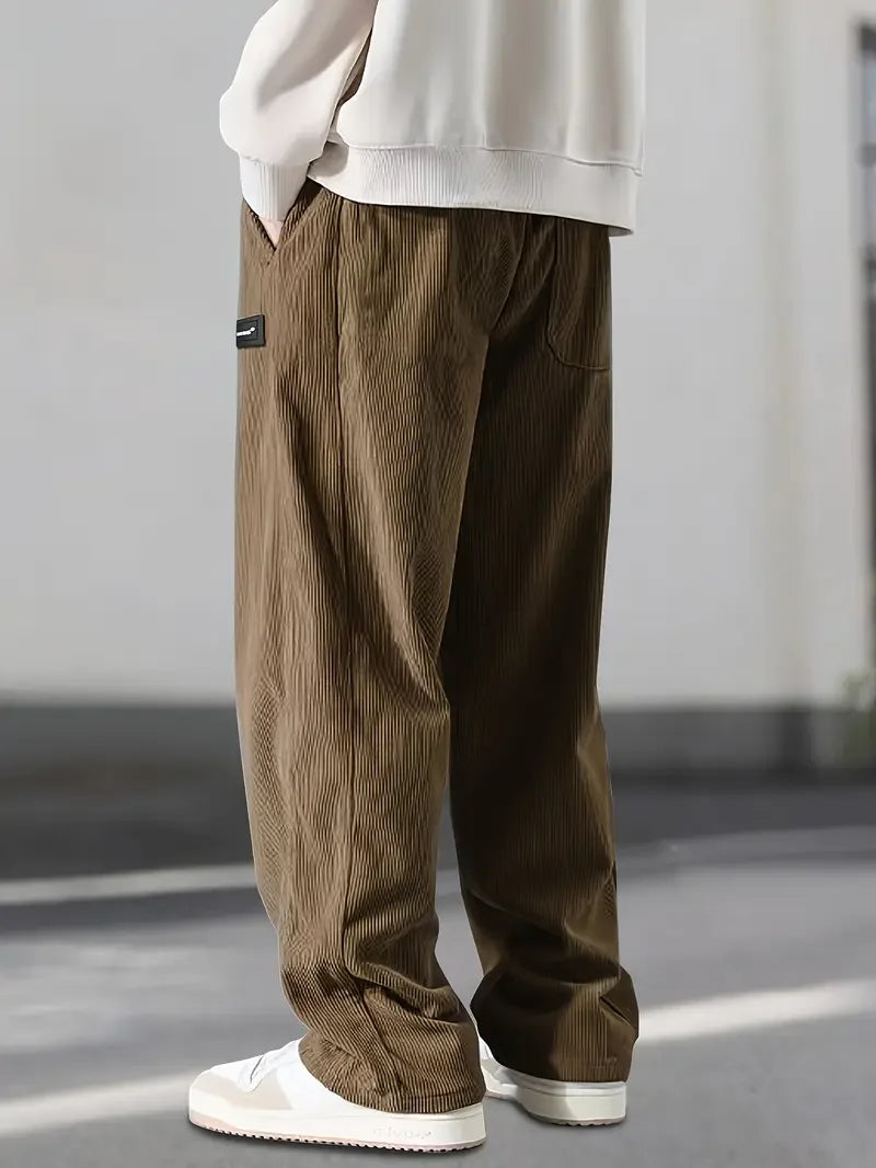 Men's Relaxed Fit Wide-Leg Drawstring Corduroy Trousers