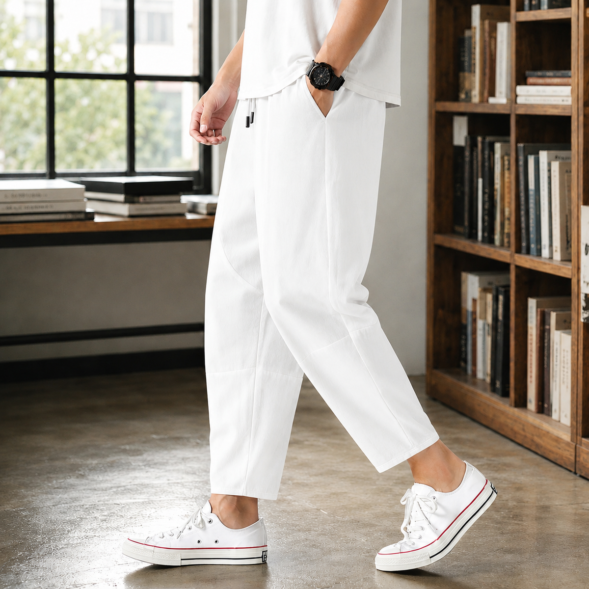Men's Tapered Cropped Drawstring Trousers