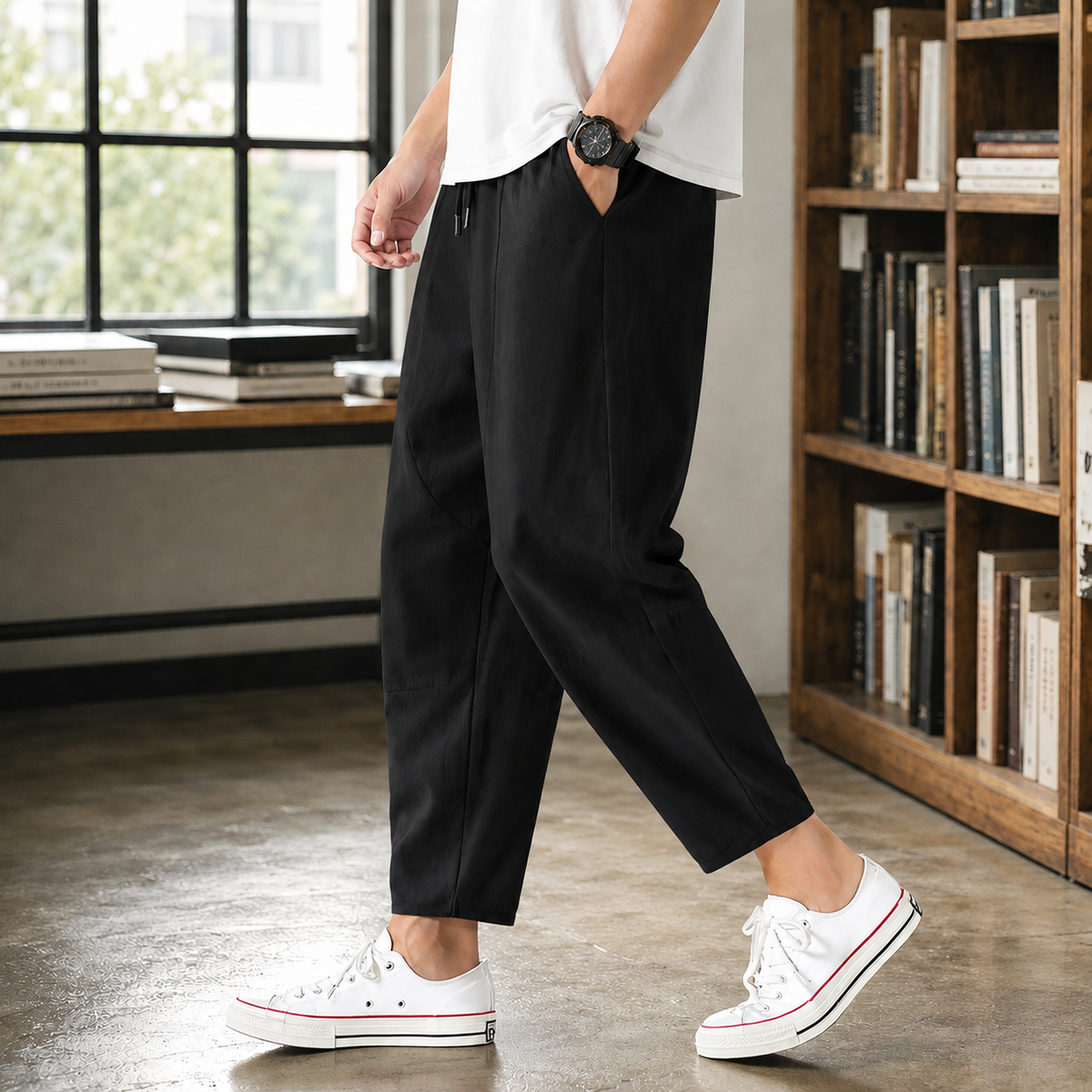 Men's Tapered Cropped Drawstring Trousers