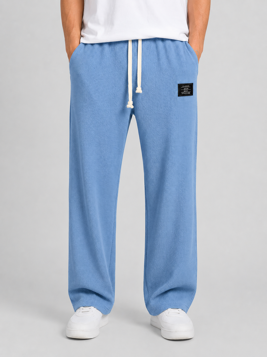 Men's Waffle Knit Straight-Leg Drawstring Trousers
