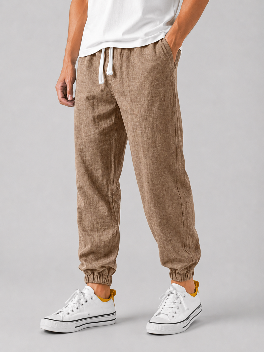 Men's Relaxed Drawstring Joggers with Cuffed Hem