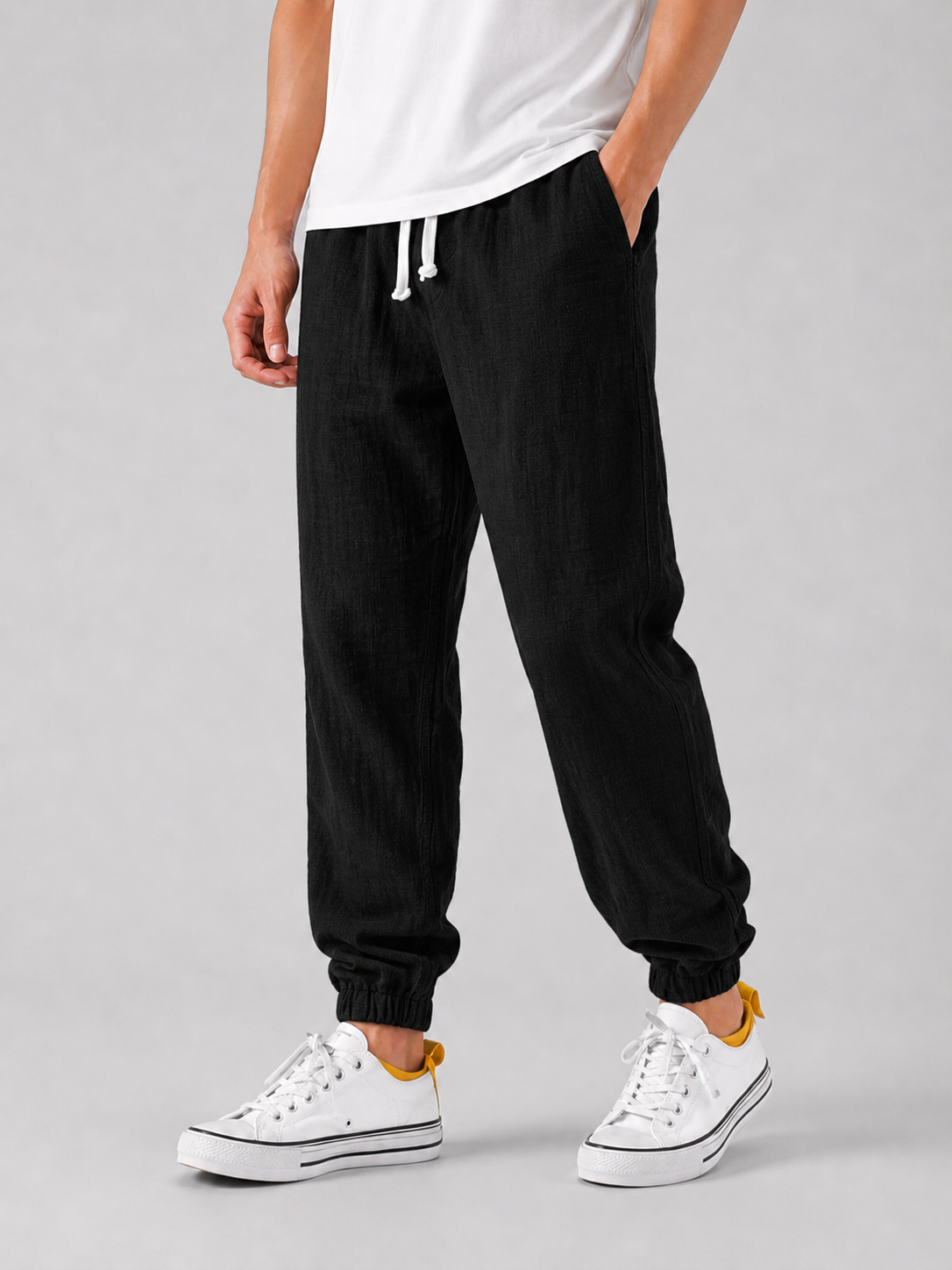 Men's Relaxed Drawstring Joggers with Cuffed Hem