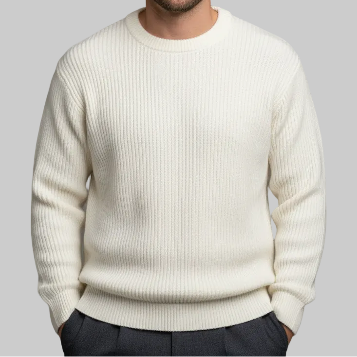 Men's Ribbed Knit Crew Neck Jumper