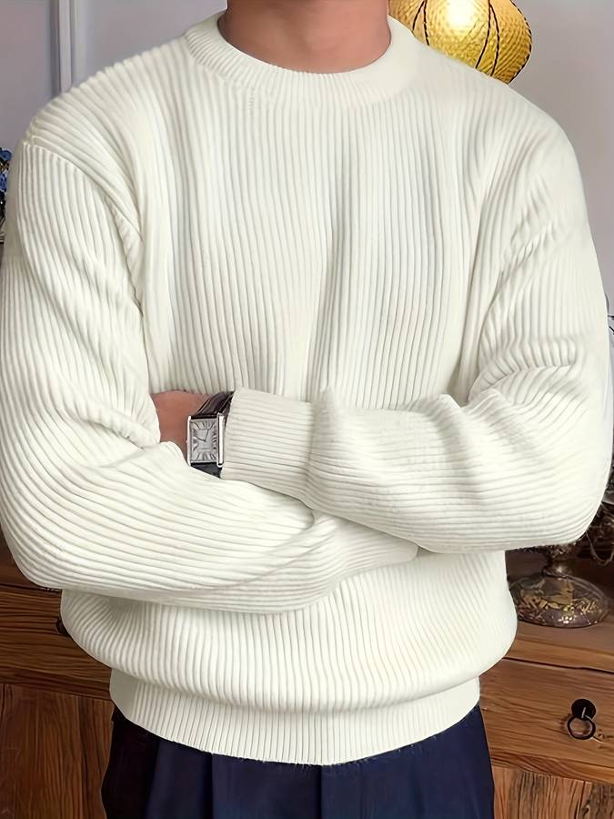 Men's Ribbed Knit Crew Neck Jumper