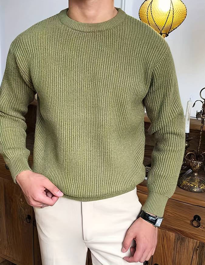 Men's Ribbed Knit Crew Neck Jumper