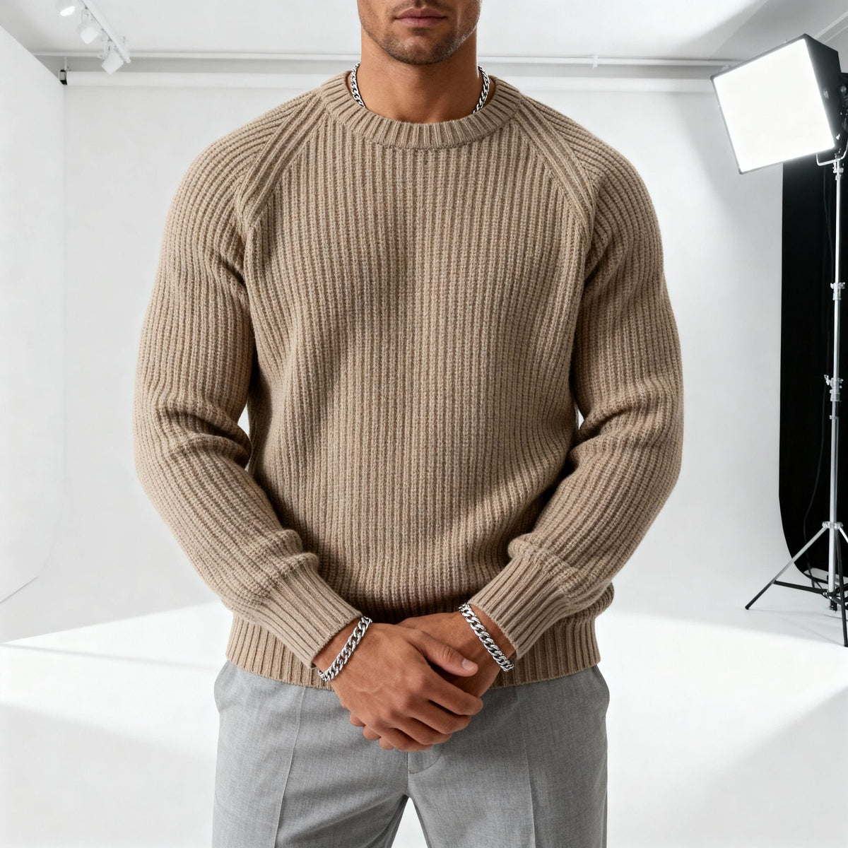 Men's Fisherman Rib Crew Neck Jumper