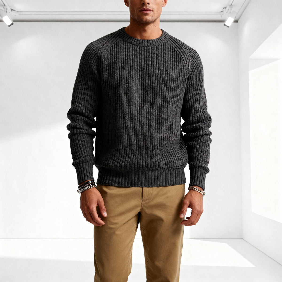 Men's Fisherman Rib Crew Neck Jumper
