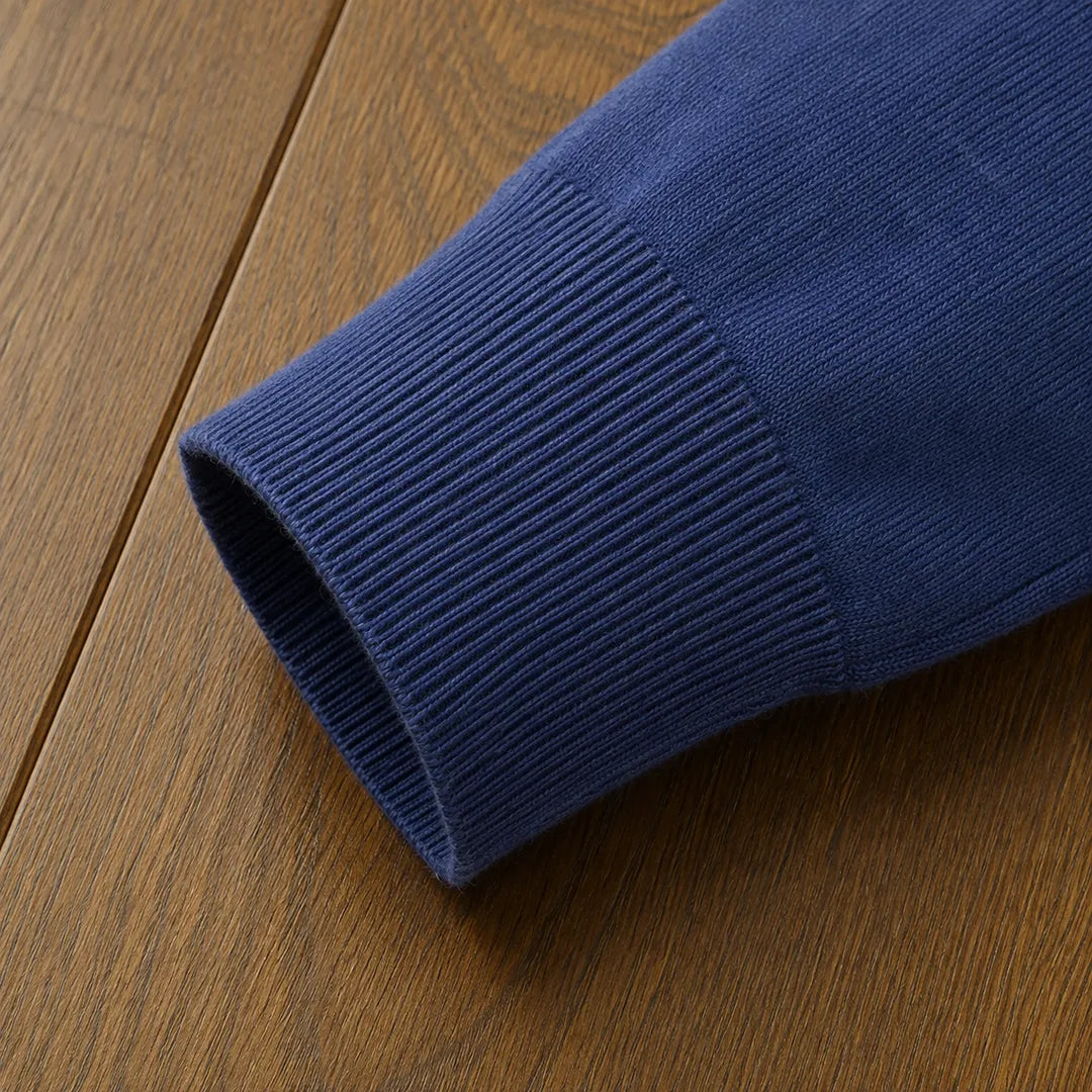 Men's Ribbed Knit Open Collar Polo Jumper