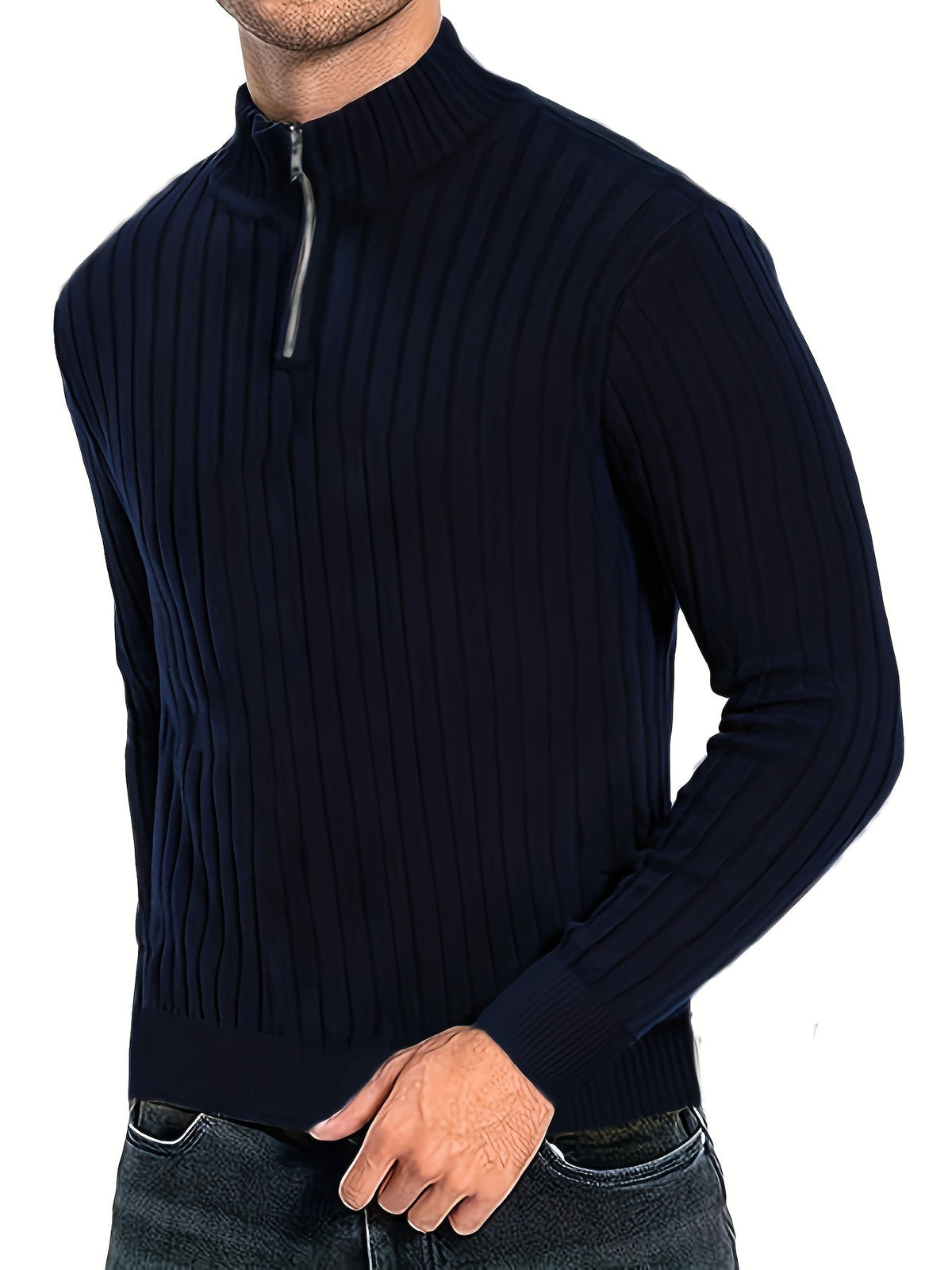 Men's Ribbed Quarter-Zip Jumper in Navy