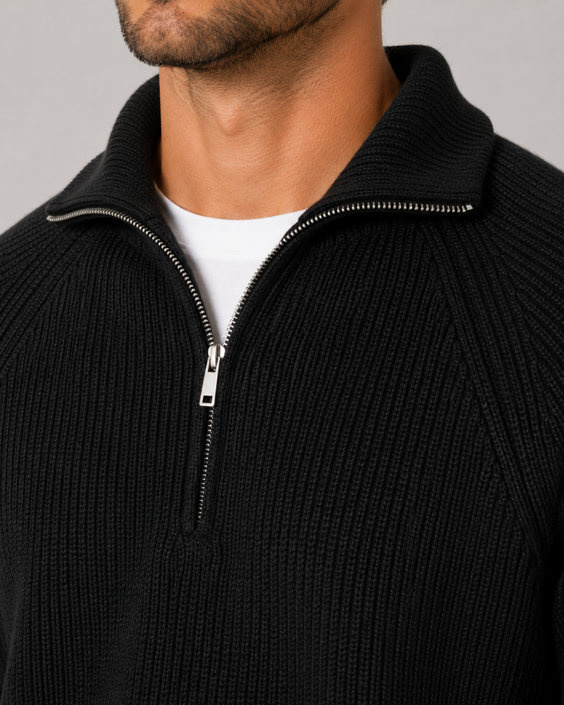 Men's Ribbed Quarter-Zip Mock Neck Jumper