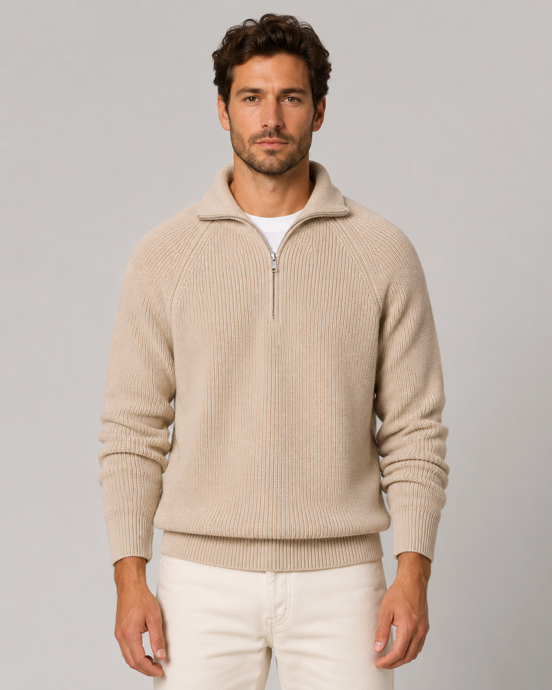 Men's Ribbed Quarter-Zip Mock Neck Jumper