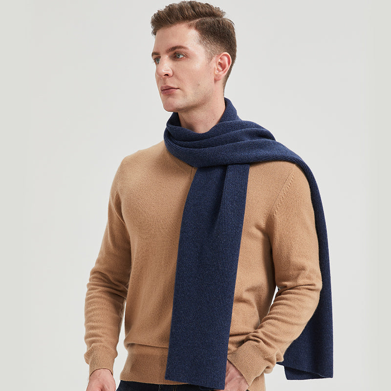 Men's Long Ribbed Knit Winter Scarf