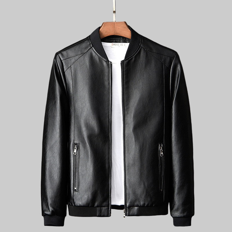 Men's Smooth Bomber Jacket with Ribbed Trim