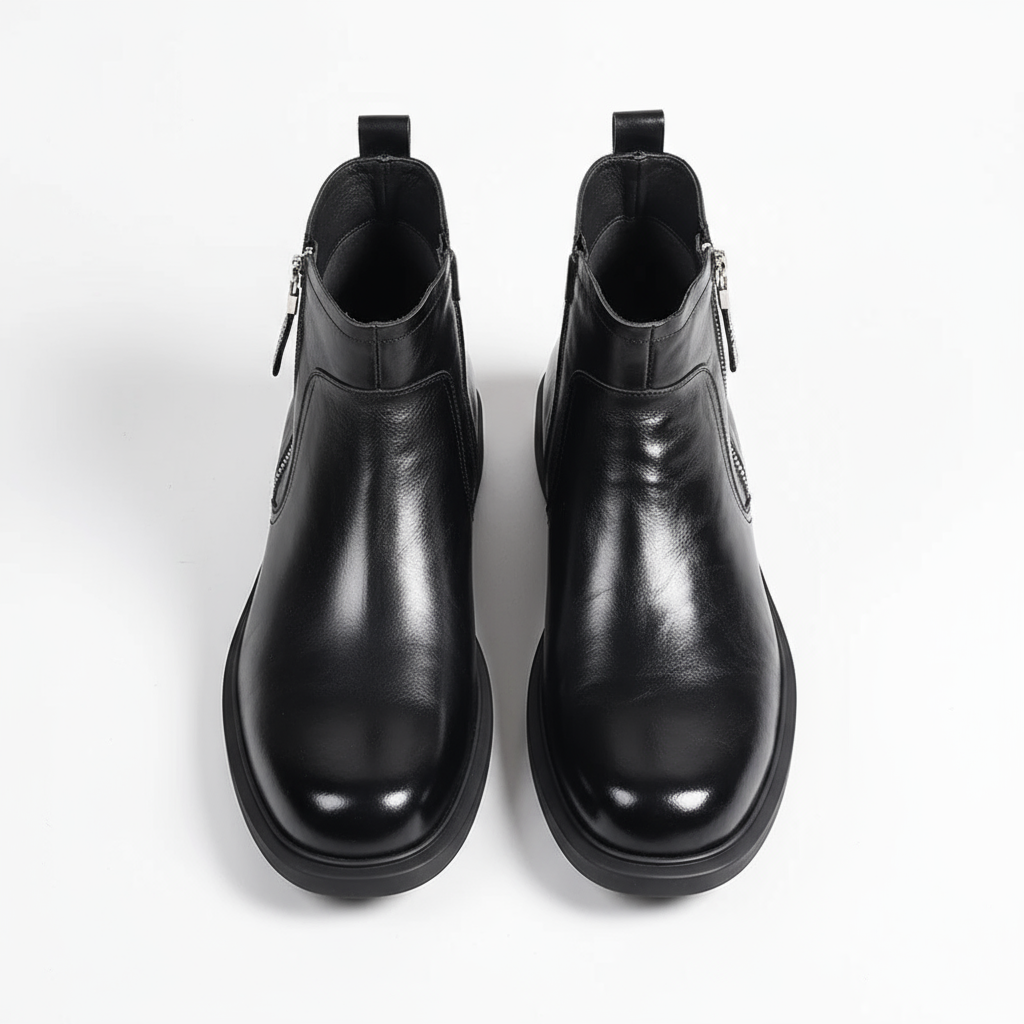 Men's Side-Zip Faux Leather Ankle Boots with Chunky Sole