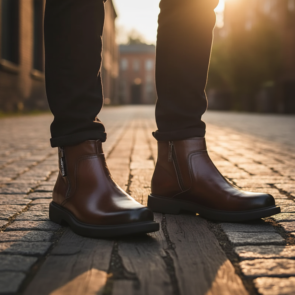 Men's Side-Zip Faux Leather Ankle Boots with Chunky Sole